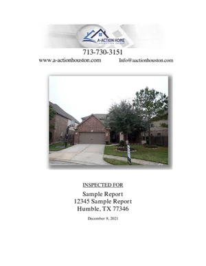 The cover page of an A-Action sample inspection report